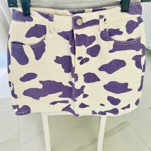 Cow Print Denim Skirt